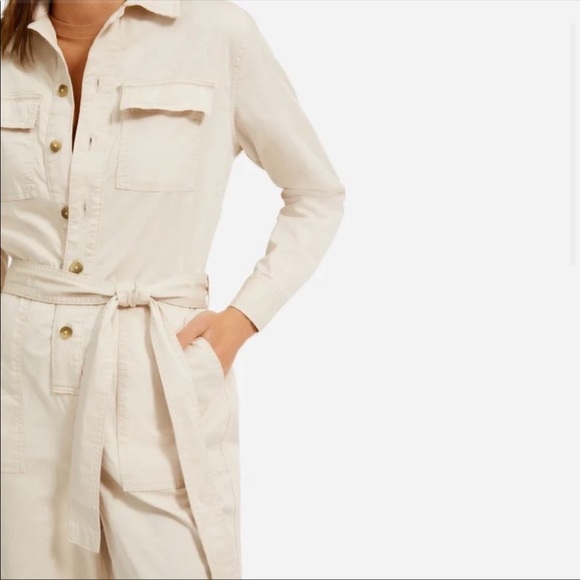 EVERLANE The Modern Jumpsuit Long Sleeve Button Down Waist Tie Beige Tan US 6 - Picture 3 of 15